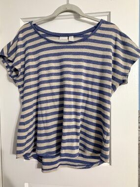 Chico's Blue and Cream Striped Short Sleeve Tee